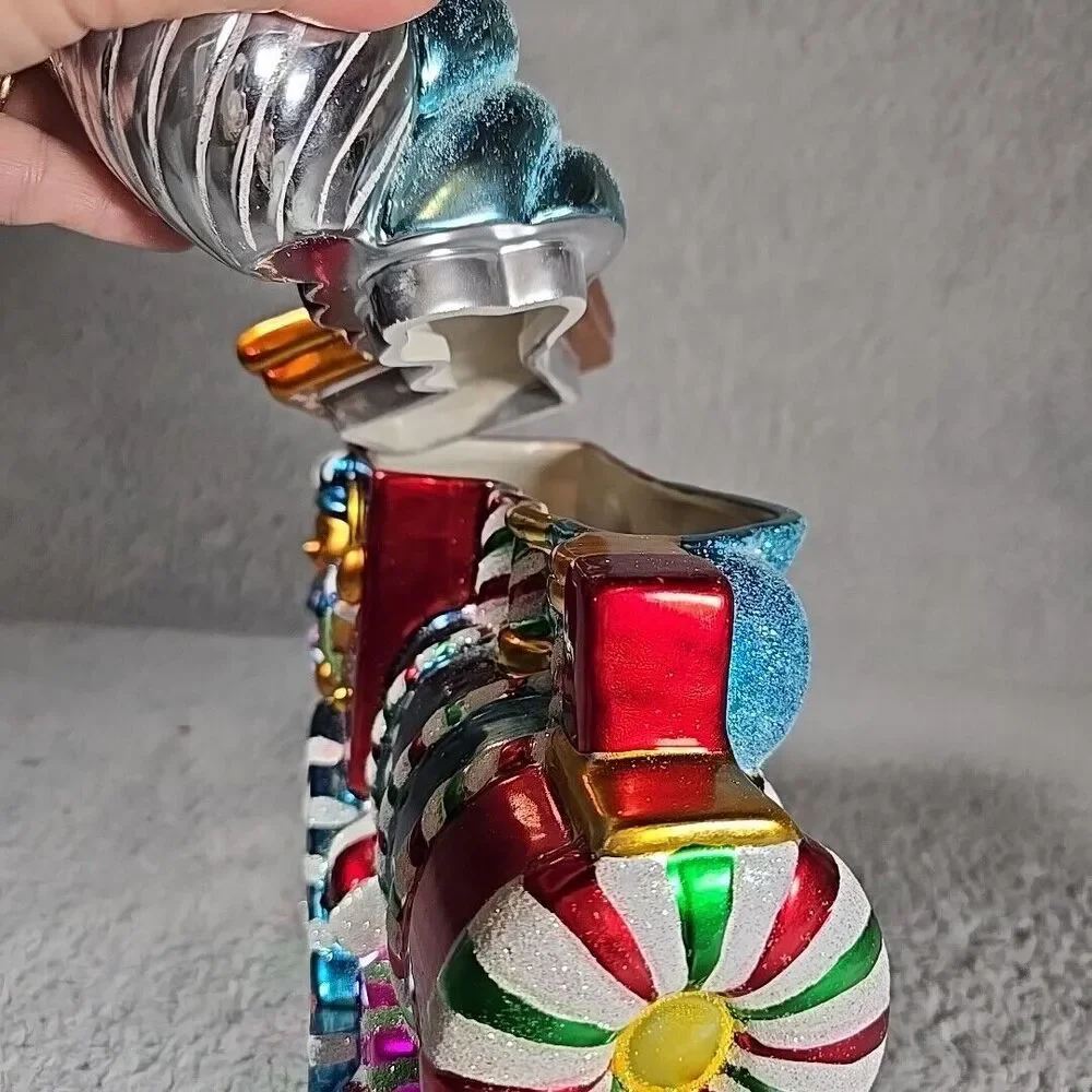 Christopher Radko Cookie Jar Candy Dish Train Colorful Christmas Holiday EUC